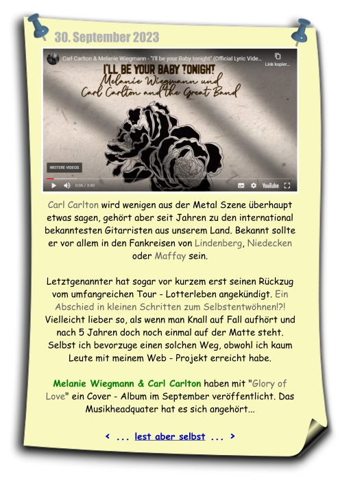 melanie wiegmann; carl carlton; glory of love; neues album;